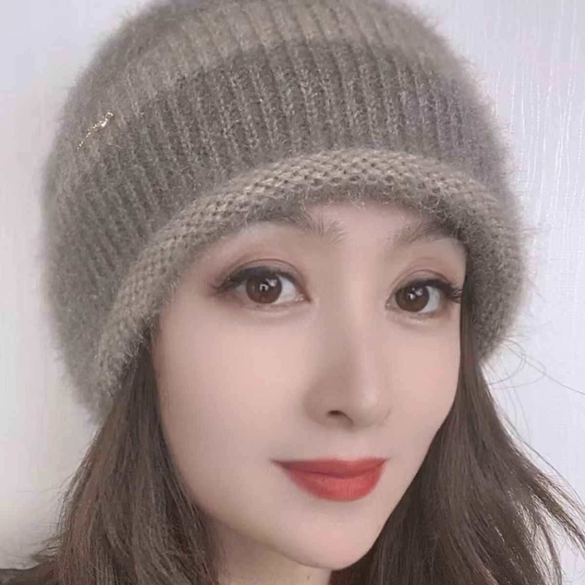 冬季新款针织时尚百搭撞色条纹蓓蕾帽子女帽双层加厚保暖舒适柔软