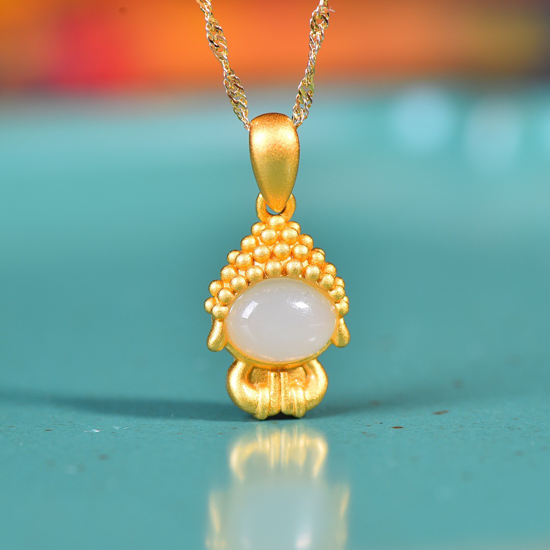 天然和田玉925银镶嵌宝宝佛挂件锁骨链古法加20元送银链6-8毫米