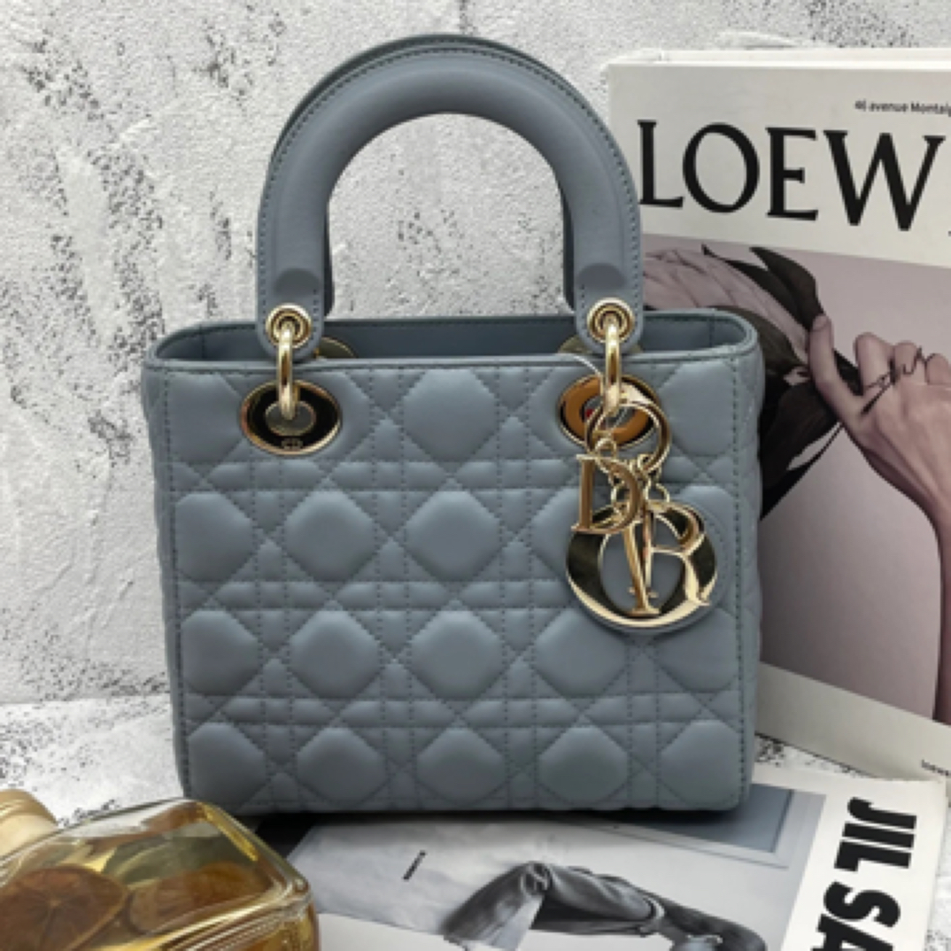 99新 DIOR/迪奥 迪奥灰色四格戴妃手拎斜挎包