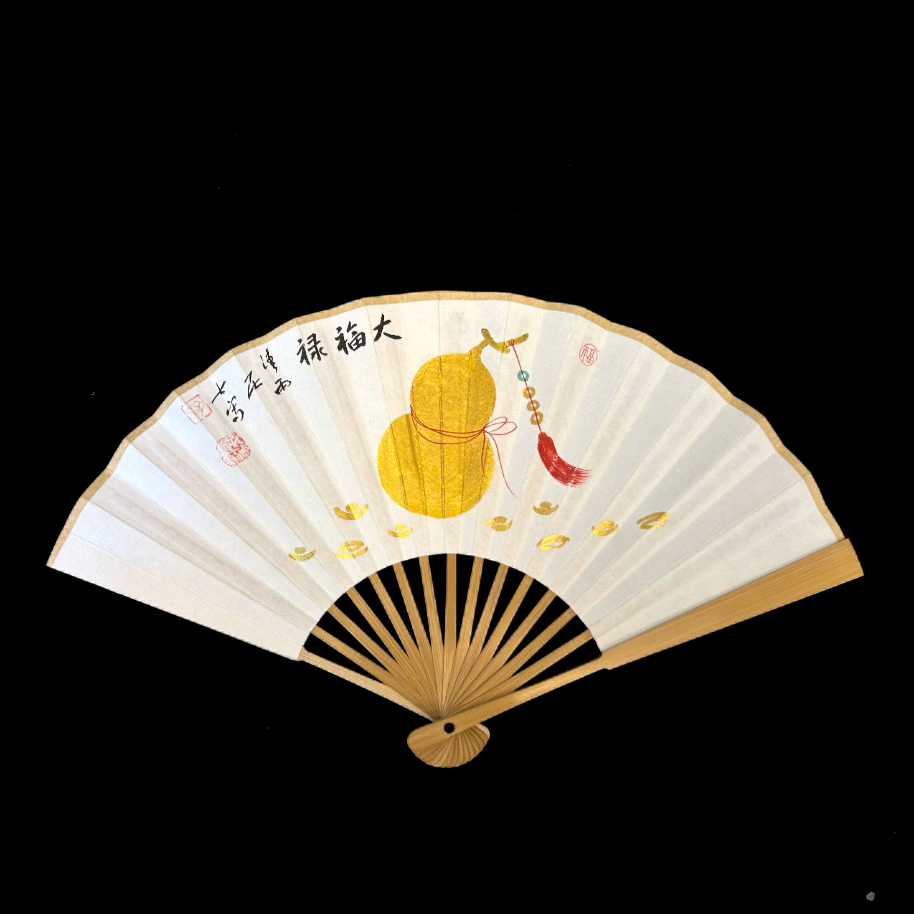 纯手绘画作-6寸/文玩水磨玉竹-葫芦-福禄图