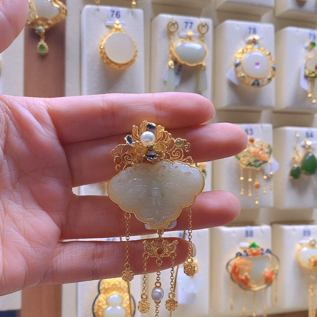 和田玉颈饰银S925镶嵌