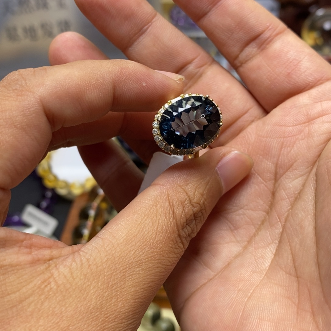 戒指托帕石银S925镶嵌