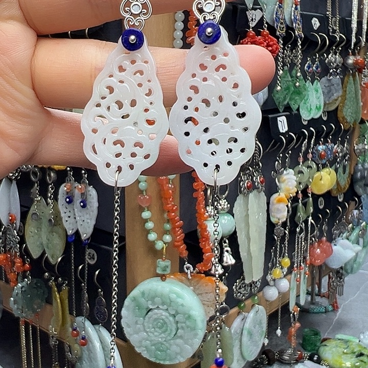 翡翠银S925镶嵌耳饰