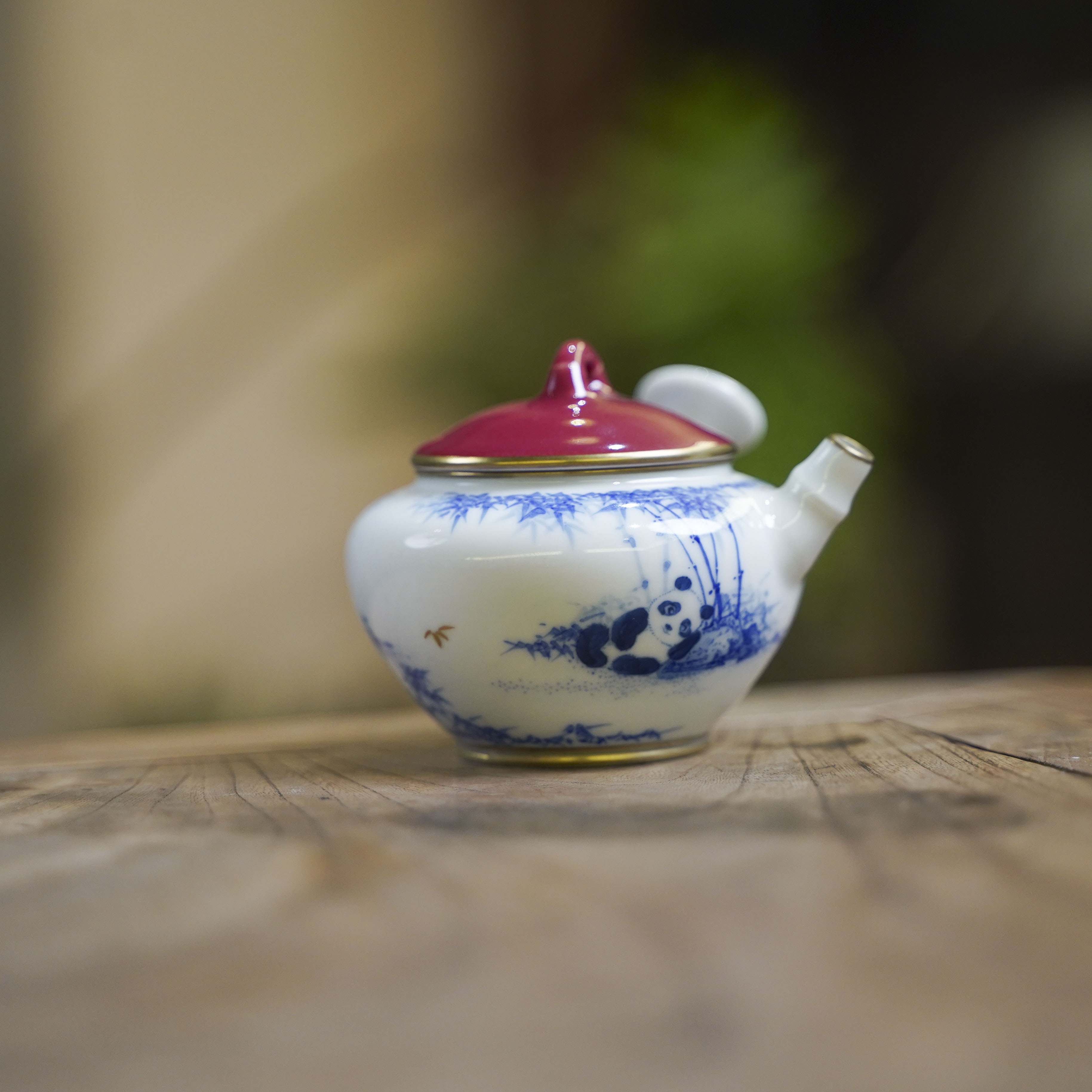 【小田甄陶】玫瑰红熊猫-华隐堂-侧把壶-120ml（华隐S0606）