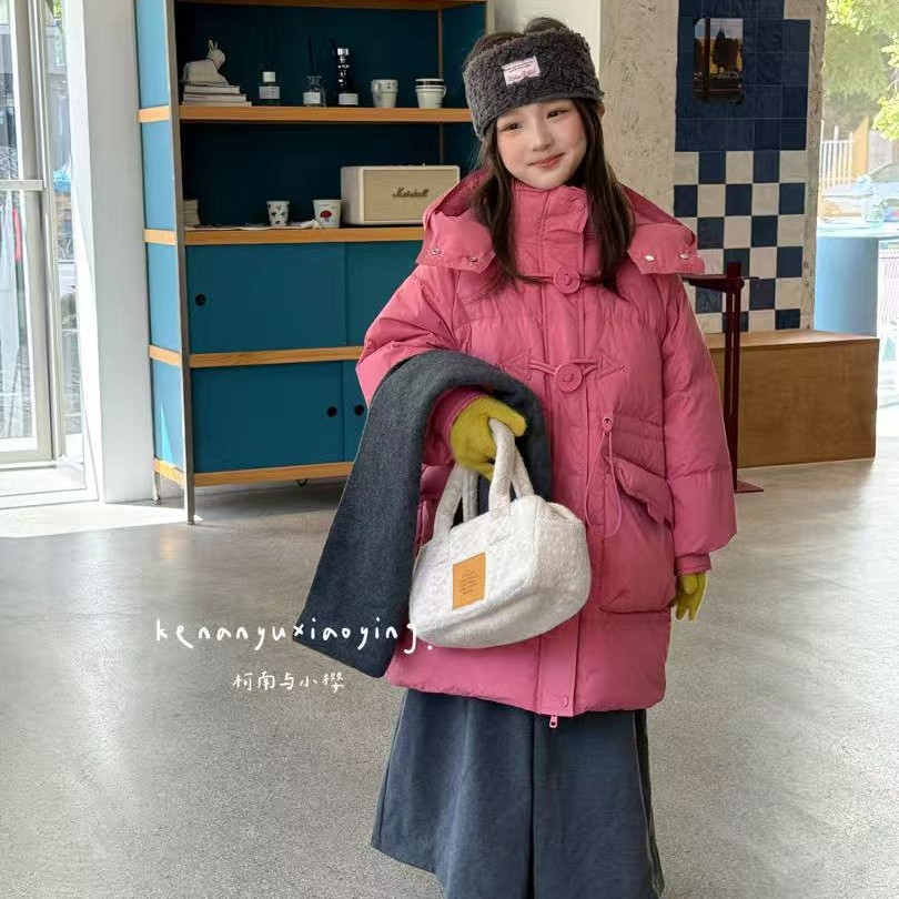 新国标中长款收腰羽绒服洋气冬款纯色加厚小樱冬装童装女童羽绒服