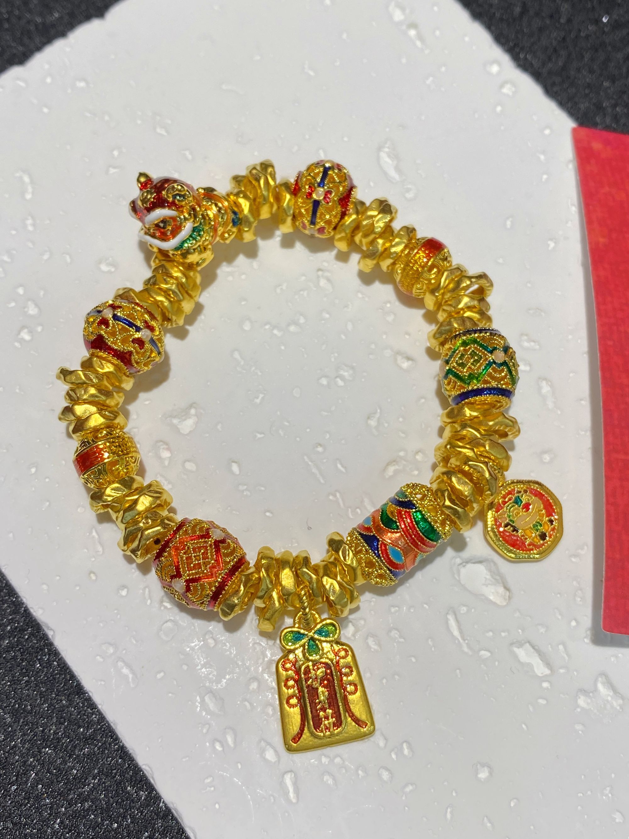 【苏妮法】足金999醒狮护身符手串5D烧蓝黄金时尚百搭手串7.84