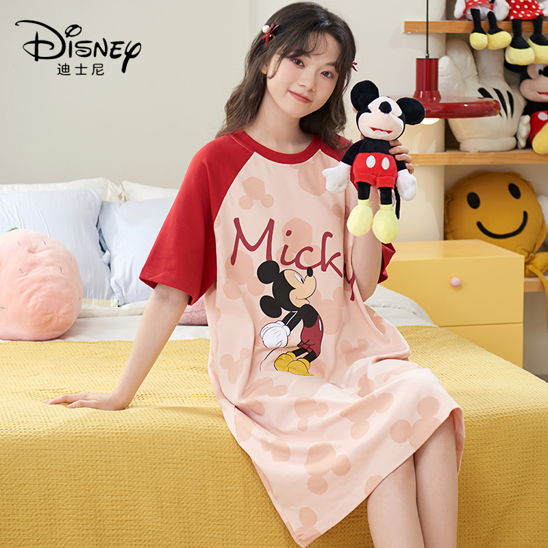 Disney/迪士尼夏季套头短袖纯棉带胸垫睡裙舒适宽松家居服0079