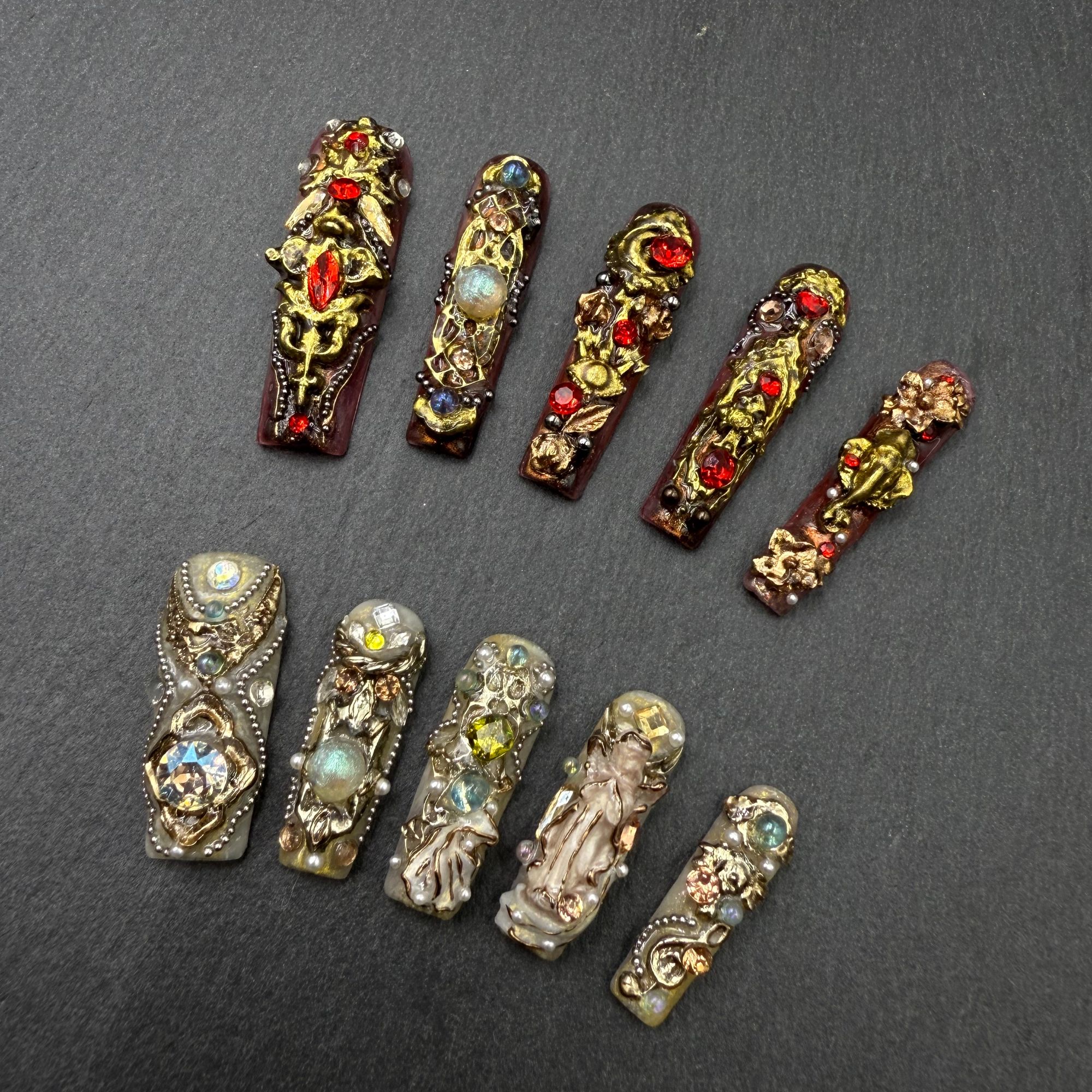 安夏  绮珍10片 纯手工小众穿戴甲贴片重工设计私定娃娃款