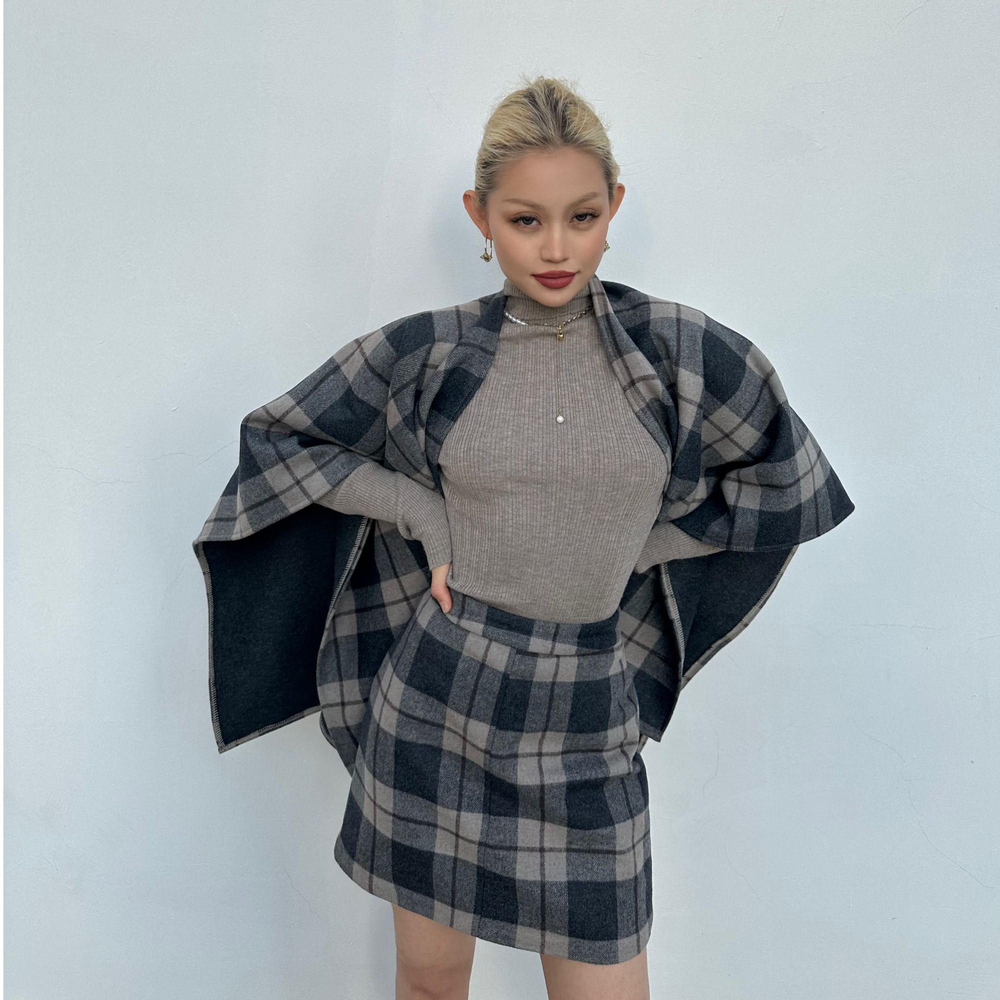 【Paobi mini服饰】女士时尚百搭秋季格子套装裙
