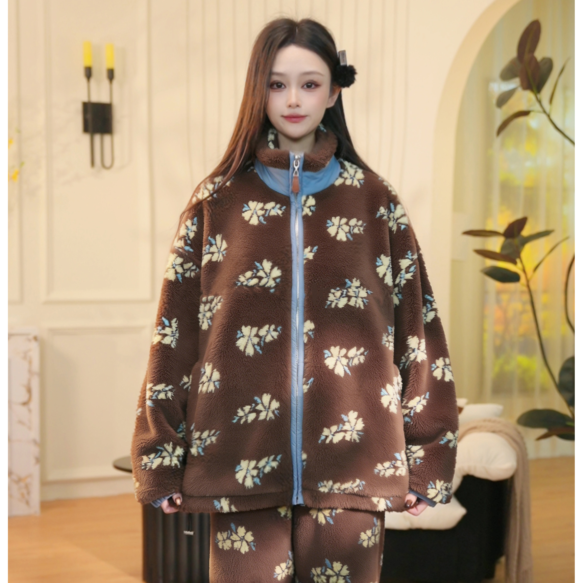 【蓝咖暖绒绒】P冬季新款加绒厚款家居服高颜值柔软睡衣套装