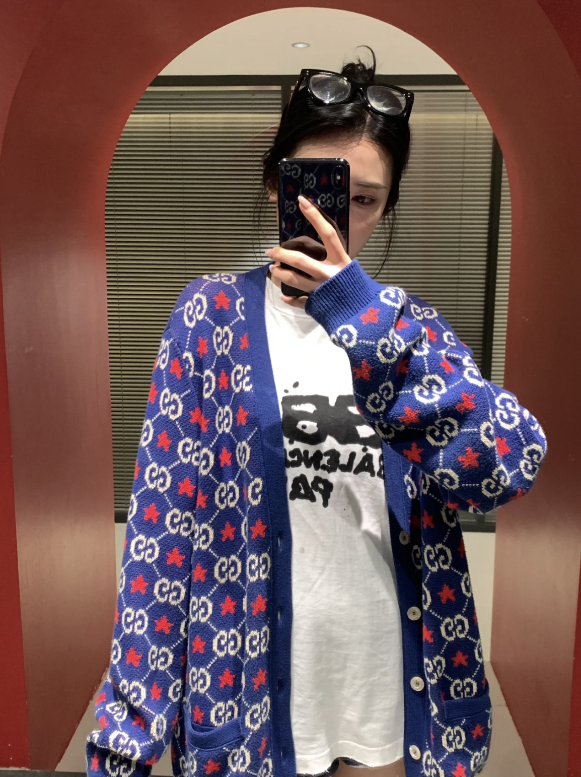 99新 GUCCI/古驰   bb1144 棉 蓝色老花满印开衫 m码 99新