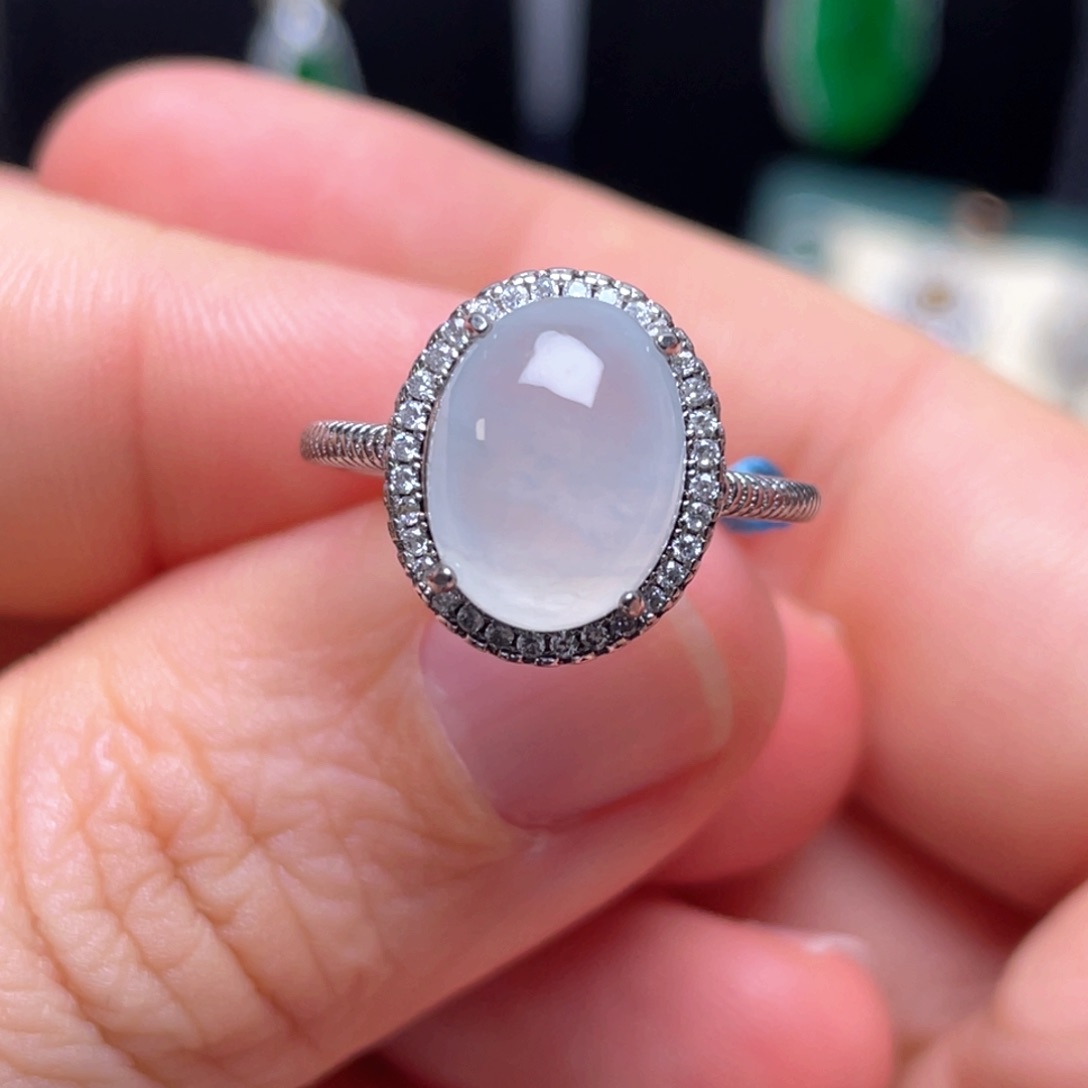 翡翠戒指银S925镶嵌ℳ**樂纯天然缅甸翡翠a货