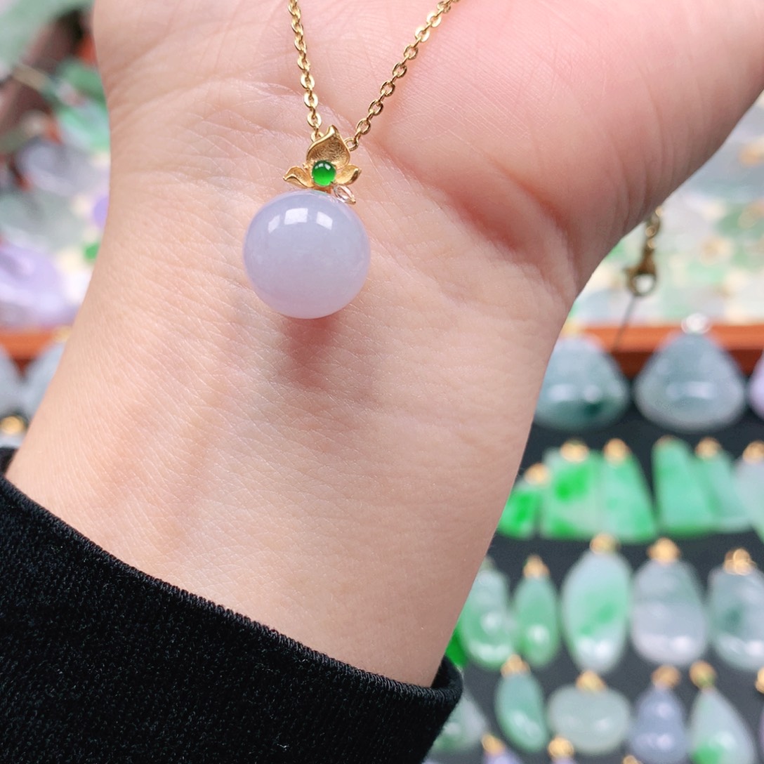 吊坠(不含链)18K金镶嵌翡翠