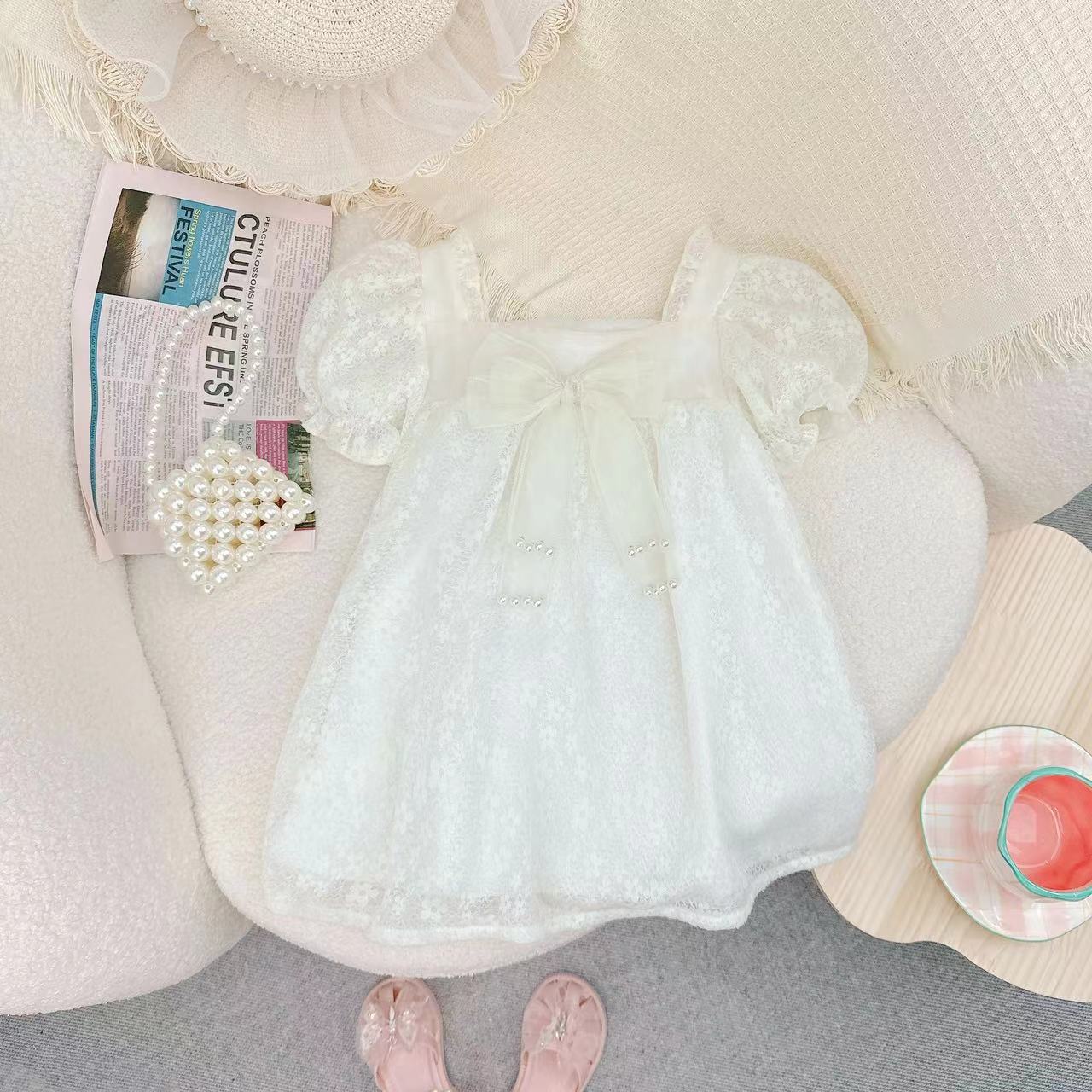 Dany.rabbit 夏款新款女童可爱花边袖蝴蝶结连衣裙.D-XA936