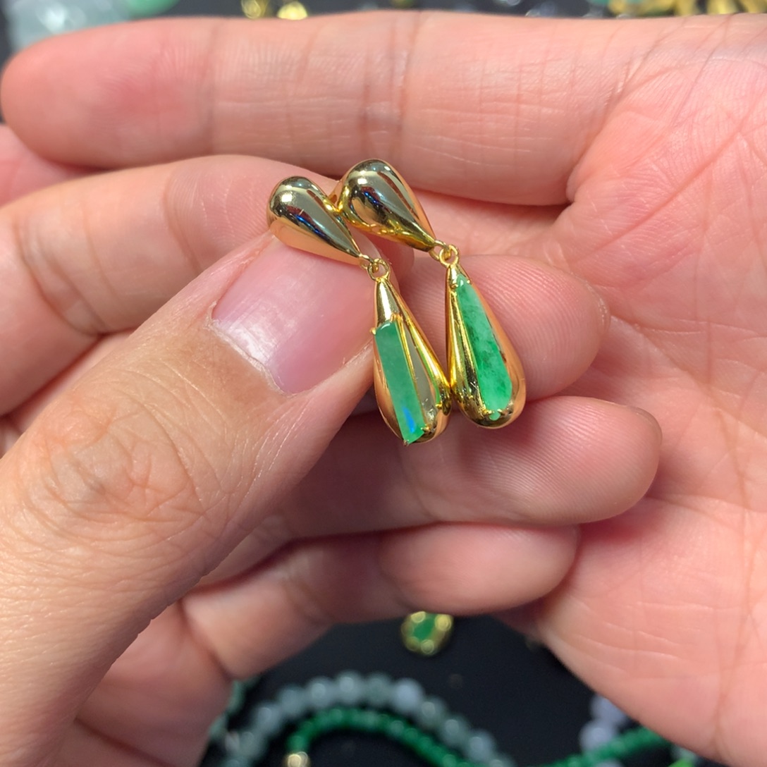 翡翠耳饰银S925镶嵌小耳钉