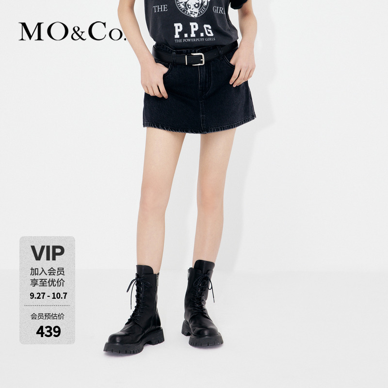 MOCO夏季洗水黑色中低腰牛仔裤裙裤短裤美式MBD2SOTT08