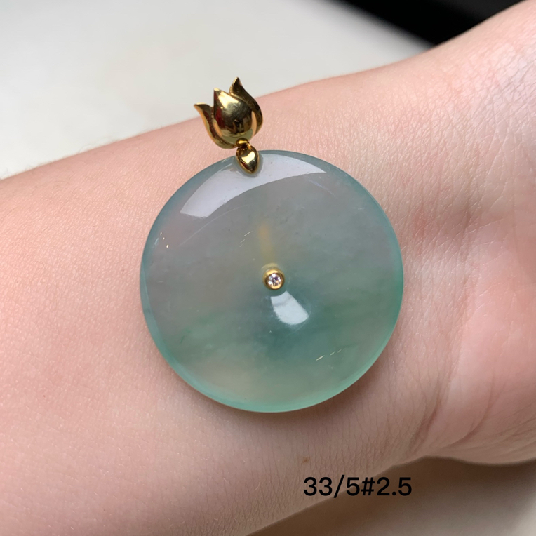 晴底半山水平安扣天然缅甸翡翠吊坠#货号3410
