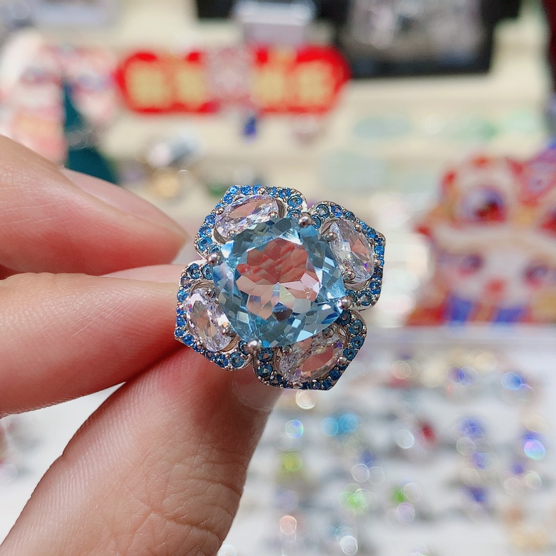 托帕石戒指银S925镶嵌