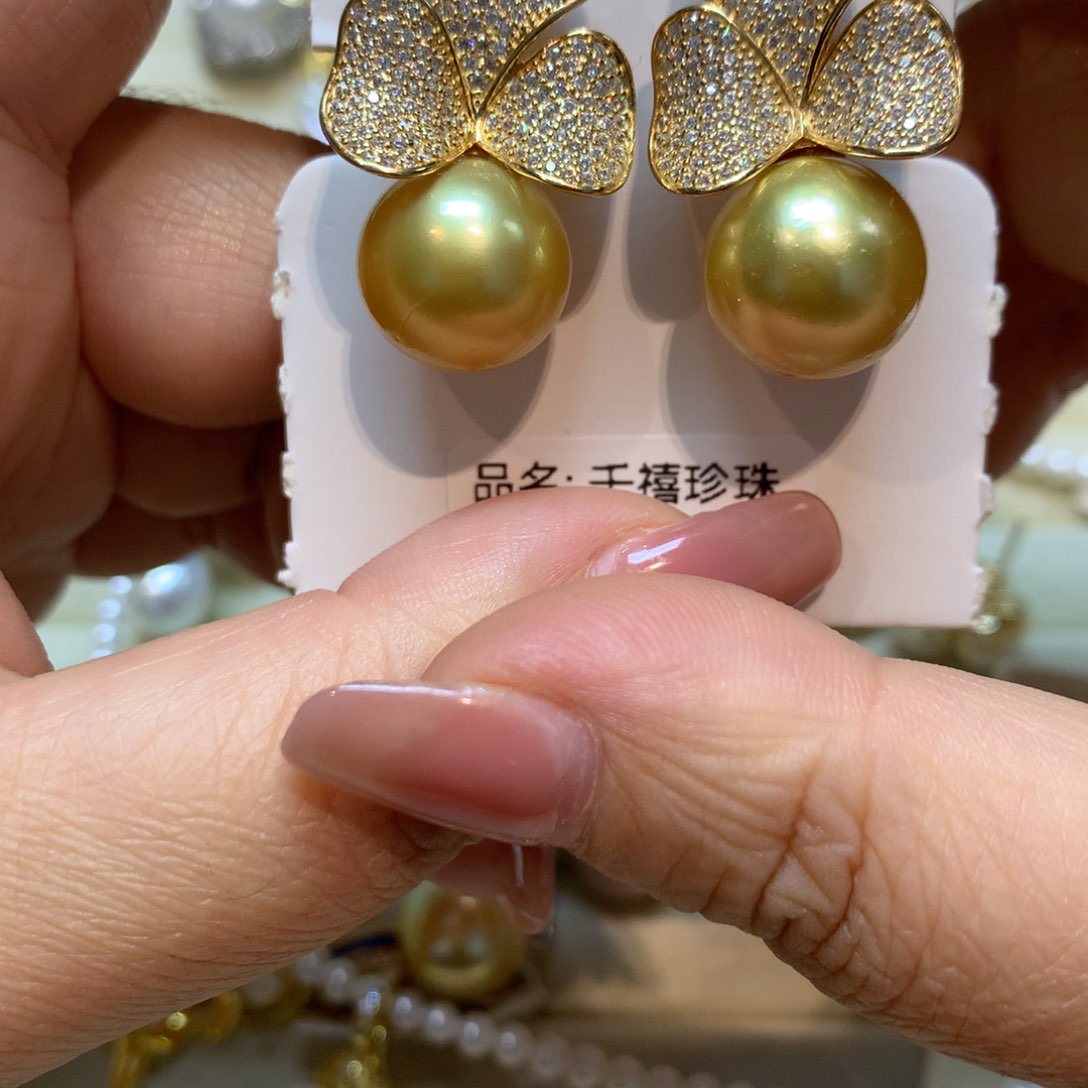 海水珍珠耳饰银S925镶嵌