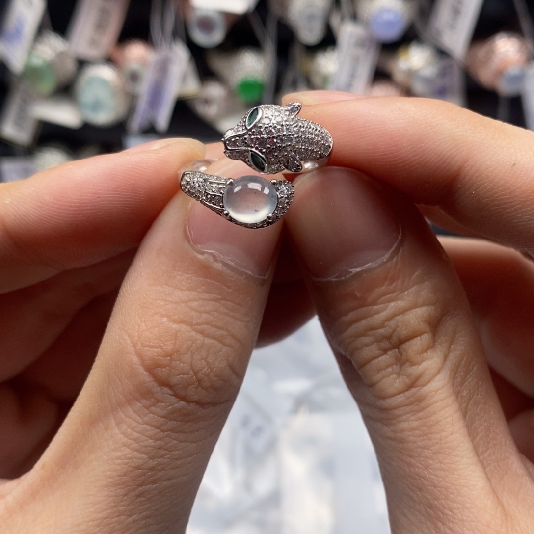 翡翠戒指银S925镶嵌天然缅甸翡翠a货