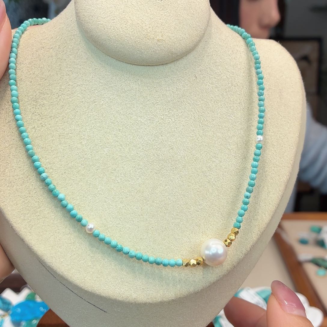 绿松石银S925镀金镶嵌颈饰