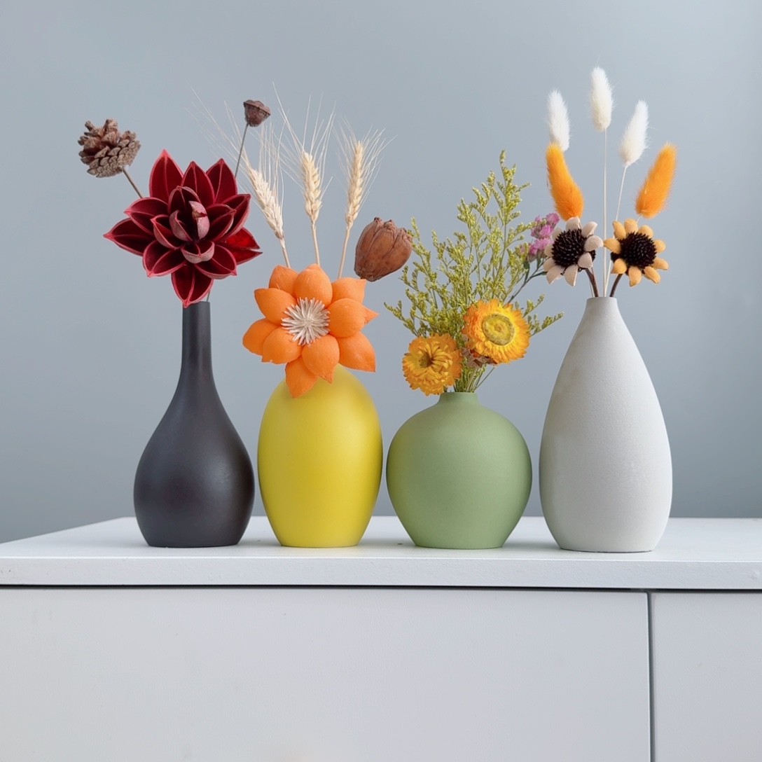 摆件陶瓷花瓶摆件含花总高约20-30cm