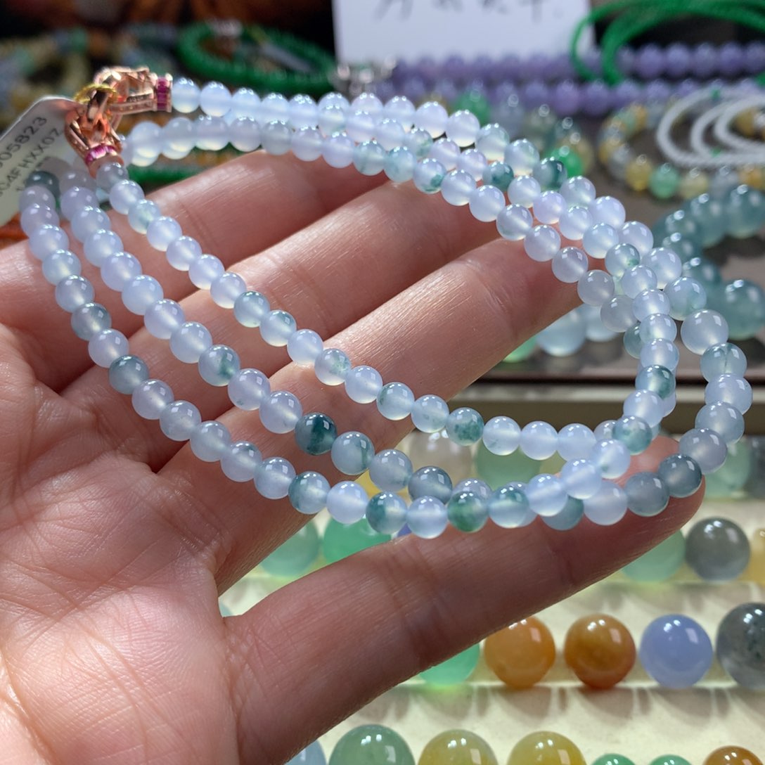 翡翠手链未镶嵌冰胶飘花多圈卡4.2-5.7