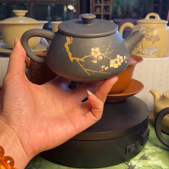 建水紫陶手工打磨石瓢壶