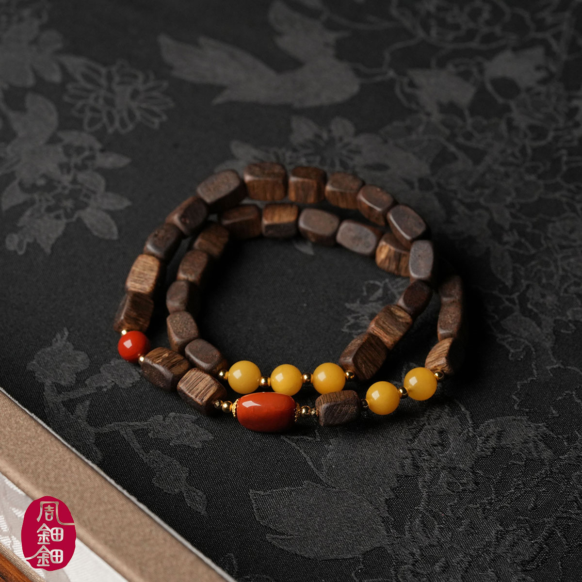 周钿钿®|禅心|天然达拉干沉香18k金双圈设计款手串多样性发一