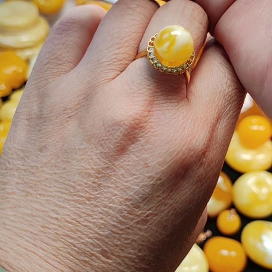 蜜蜡银S925镀金镶嵌戒指