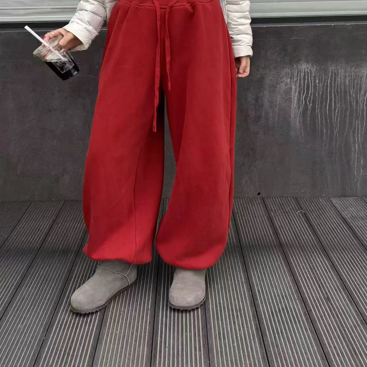 【dcxy】红色收口卫裤