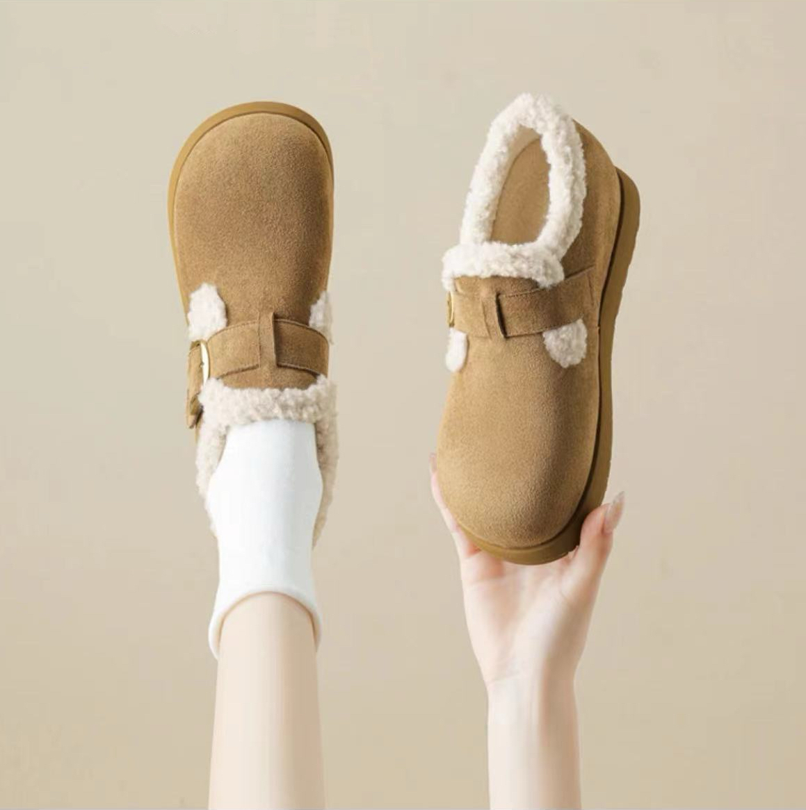 2025冬季新款博肯鞋豆豆鞋平底毛毛鞋孕妇棉鞋加绒保暖女22