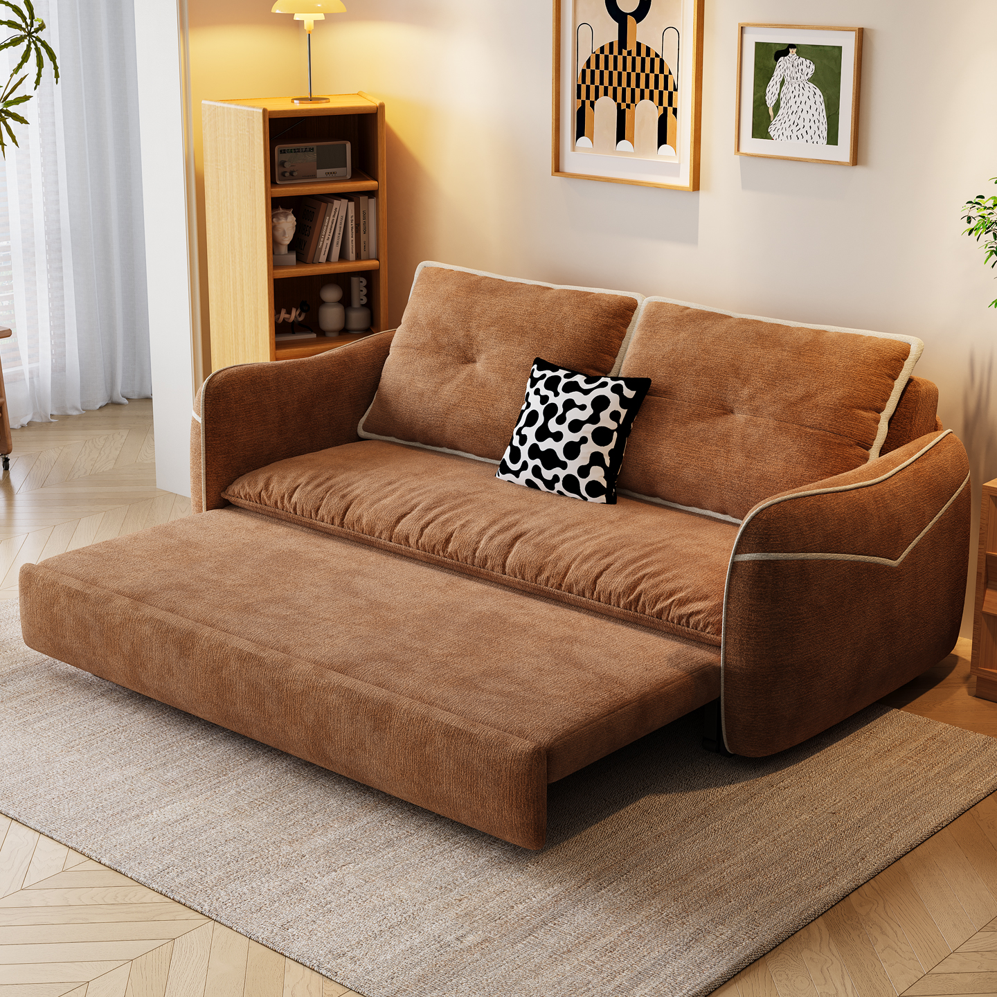 简约风铁艺床小户型可折叠伸缩榻榻米日式抽拉沙发床可储物沙发床