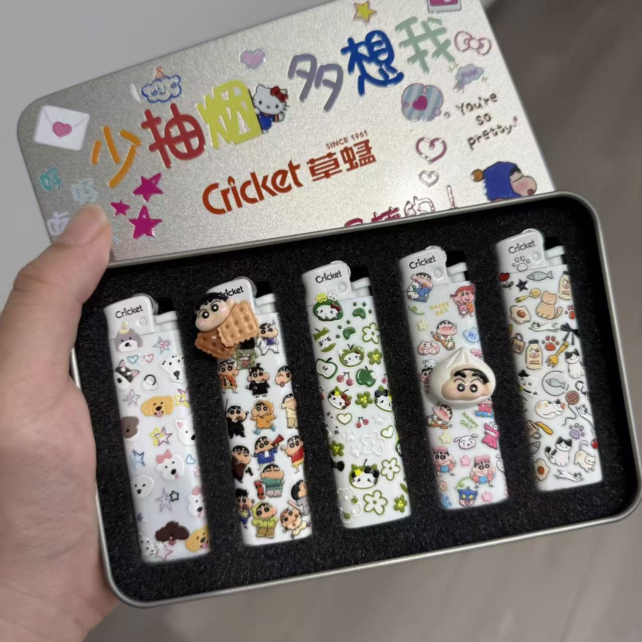 创意kt立体可爱高颜值防爆明火卡通打火机适合送男友蜡笔小新草蜢