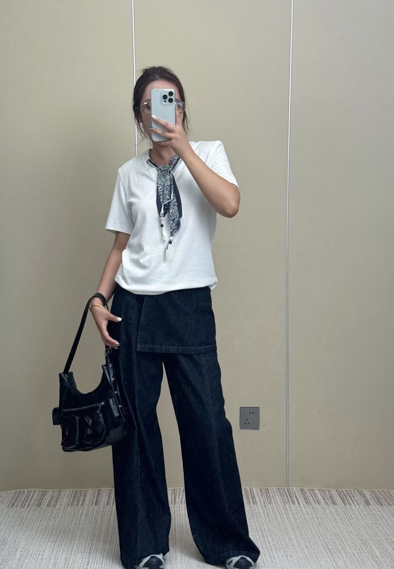 LELE -「丹宁牛仔」秋冬显瘦复古假两件设计水洗牛仔裤
