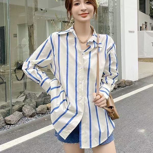 休闲长袖常规条纹春季薄款宽松衬衫夏季402