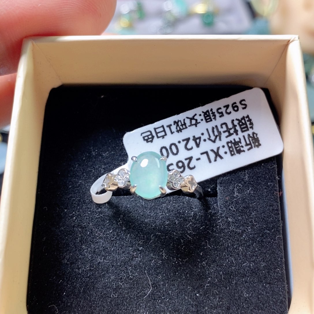 翡翠戒指银S925镶嵌缅甸翡翠A货戒指