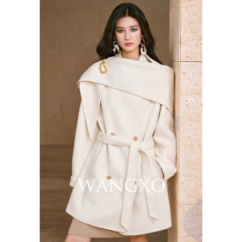 WANGXO  羊毛混纺披肩大衣2551325W