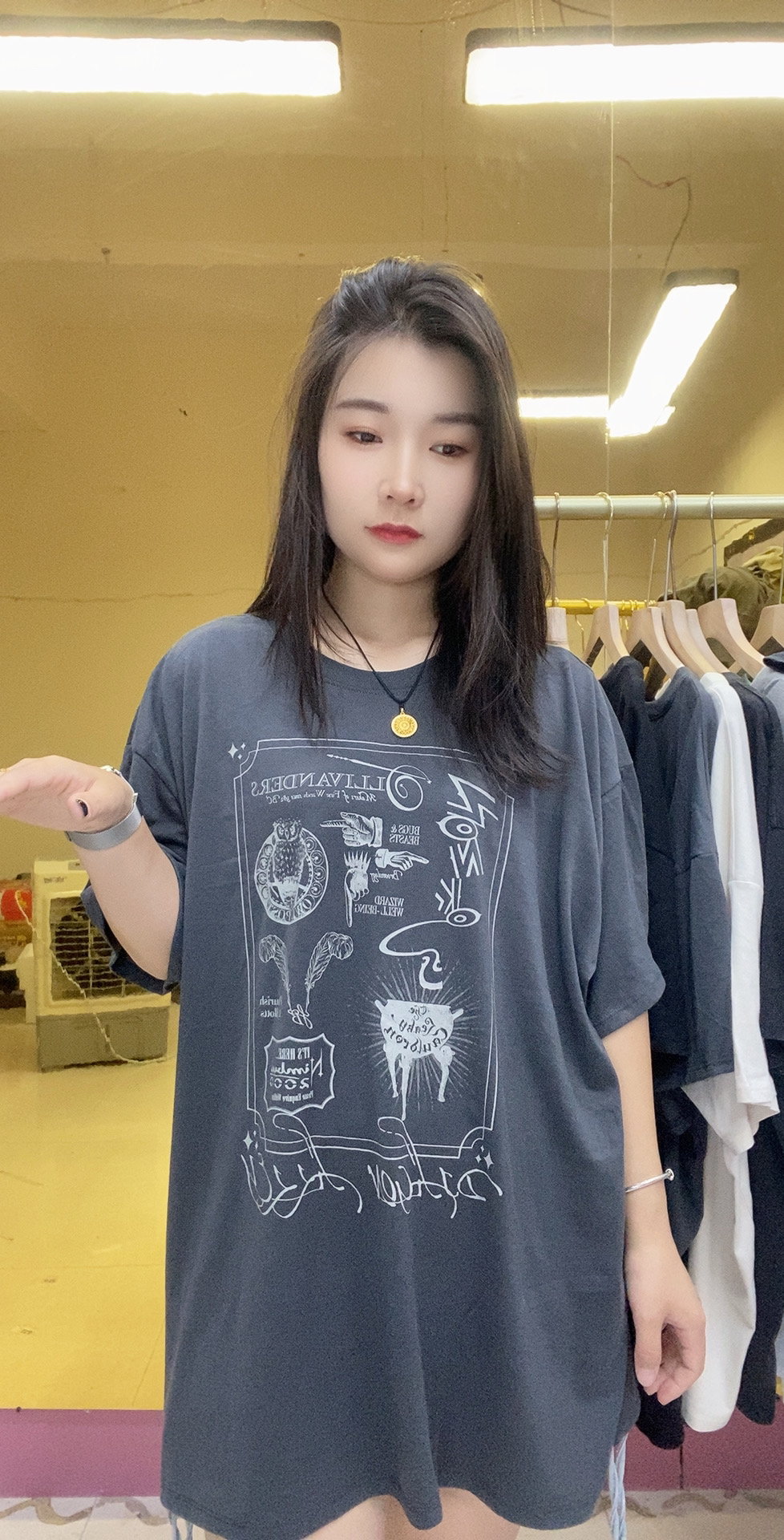 外贸大码纯棉T恤灰色老鹰图案