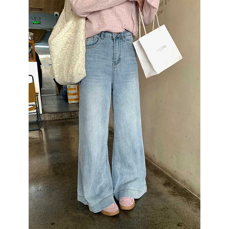 韩11时髦腿精微喇牛仔裤女2025新款春高腰显瘦宽松阔腿裤拖地长裤
