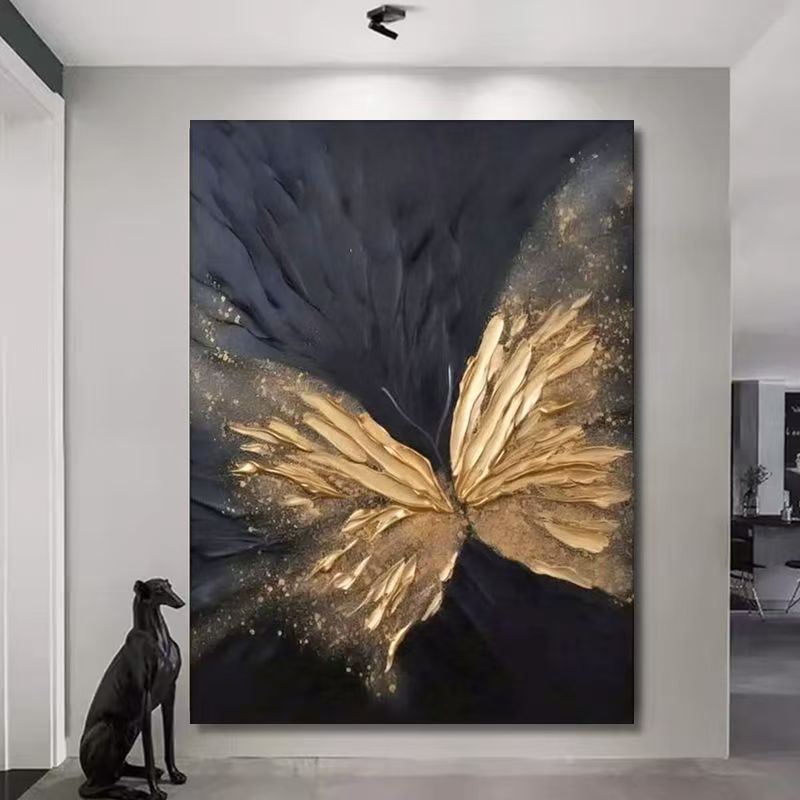 【金色蝴蝶】玄关装饰画高级感挂画厚肌理客厅沙发背景装饰画来财画