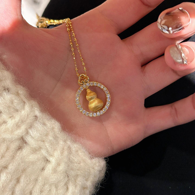 熙末转动拉丝葫芦项链女国风新中式如意复古吊坠精致满锆闪珠蛇年