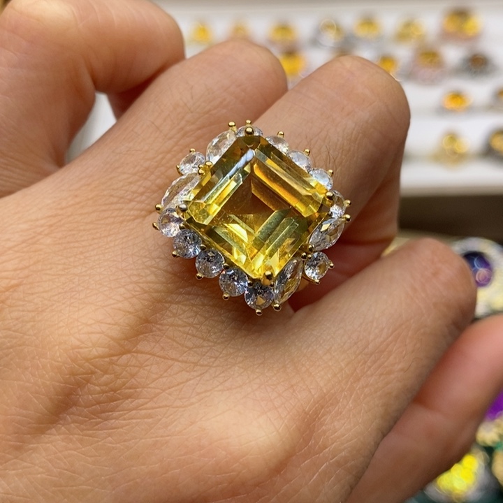 水晶戒指银S925镶嵌天然水晶戒指