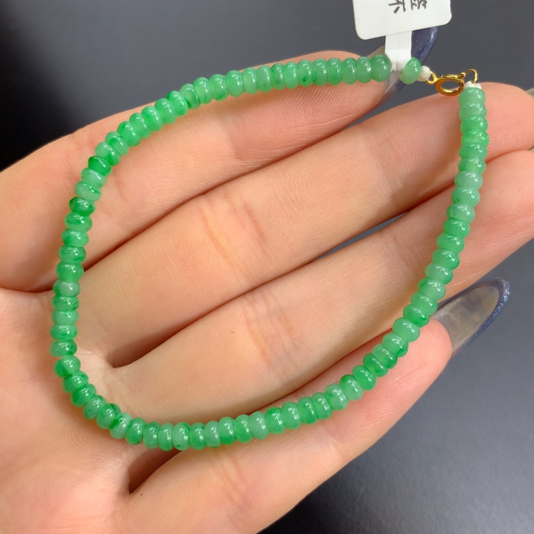 翡翠手链未镶嵌冰胶绿算盘手链卡3.9m m