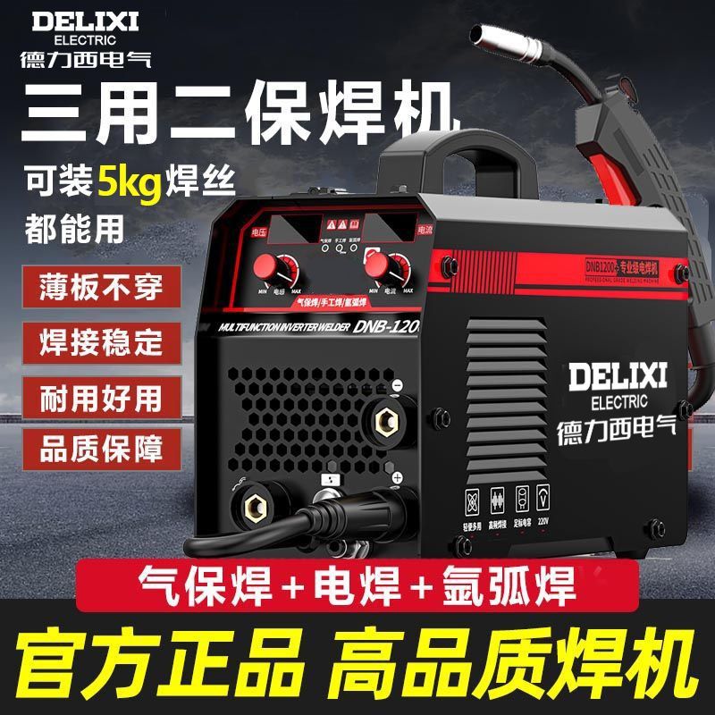 德力西无气三用二保焊机1200家用220v电焊气保焊可装5kg工业全套