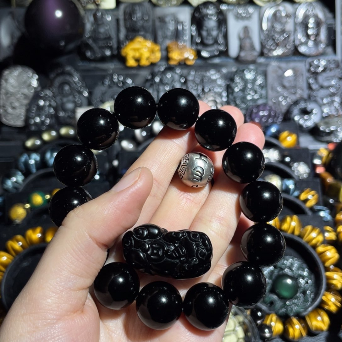 M***王黑曜岩未镶嵌手串定制款不退不换