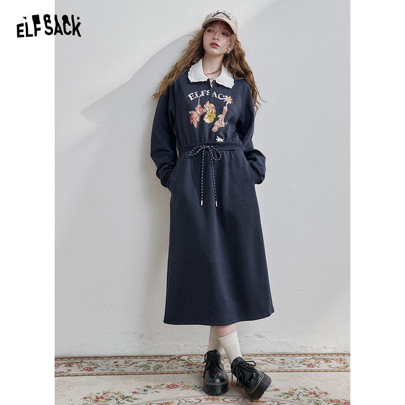 妖精的口袋 去遇见风 卡通印花连衣裙2025早春新款休闲T恤裙百搭