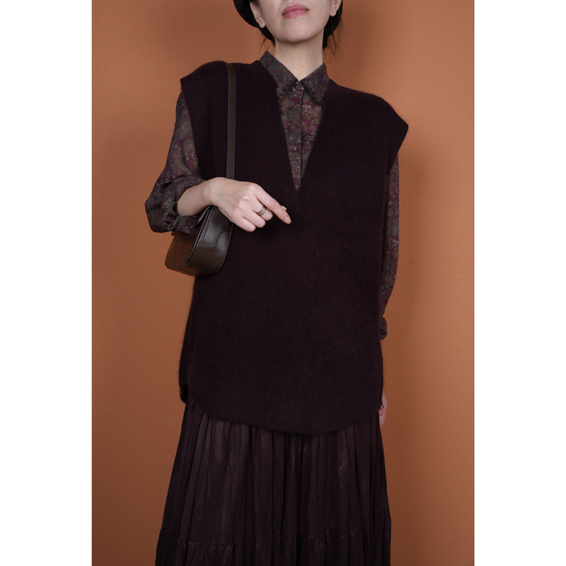 【与风萦】阔版V领羊毛混纺马甲 休闲百搭秋冬