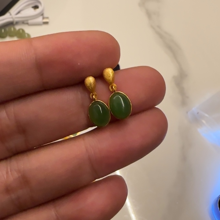 和田玉银S925镶嵌耳饰