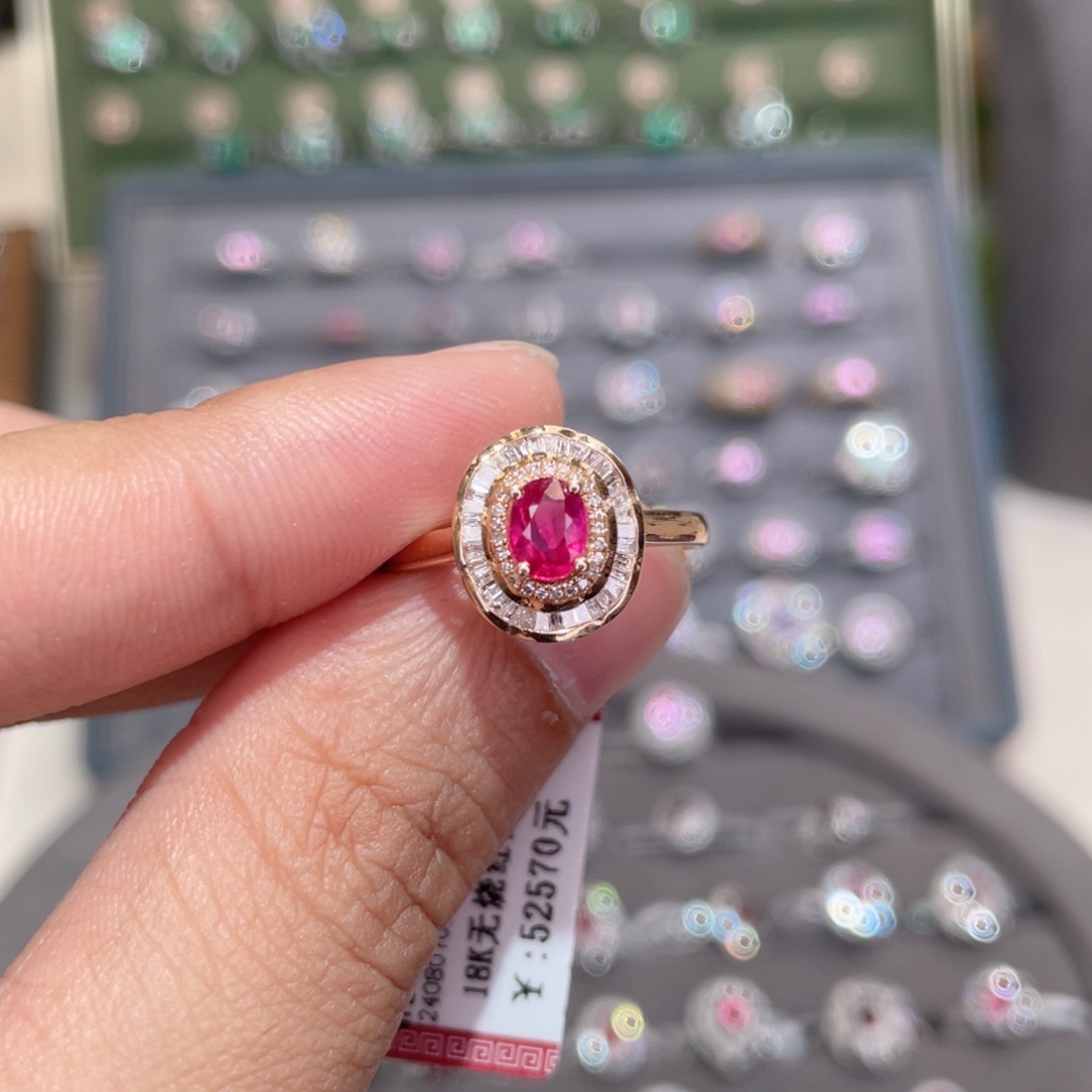 红宝石戒指18K金镶嵌0.58ct 无烧